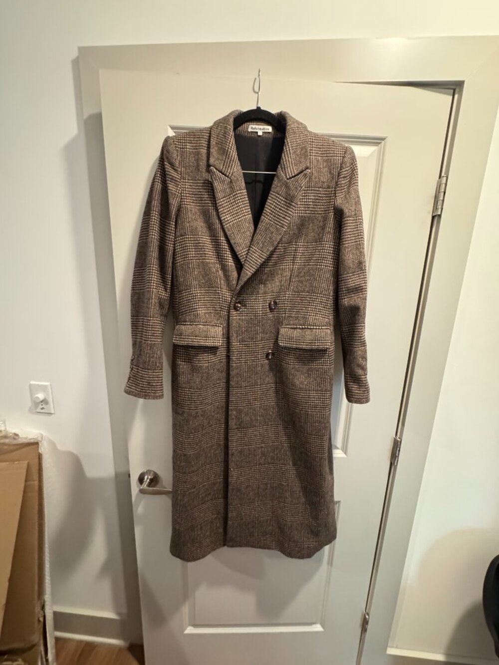 Reformation York Coat in Brown Plaid Size Medium